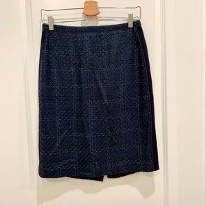 COPY - Tory Burch Navy Drew Glazed Tweed Plaid Shimmer Wool Pencil Skirt Size 6